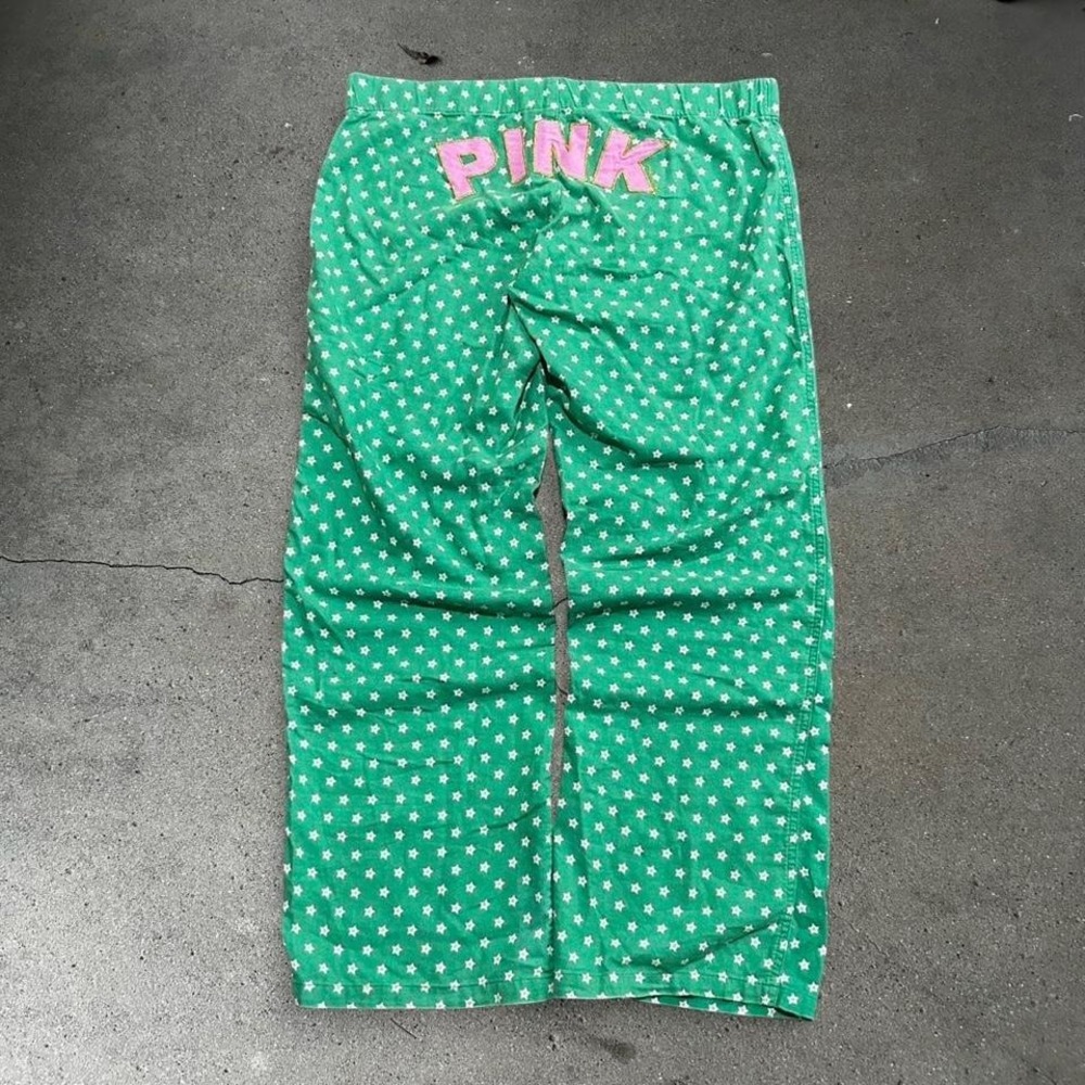 PINK Victoria's Secret Green  Lounge Pants RARE Y2K low Waist Preppy Logo Butt
